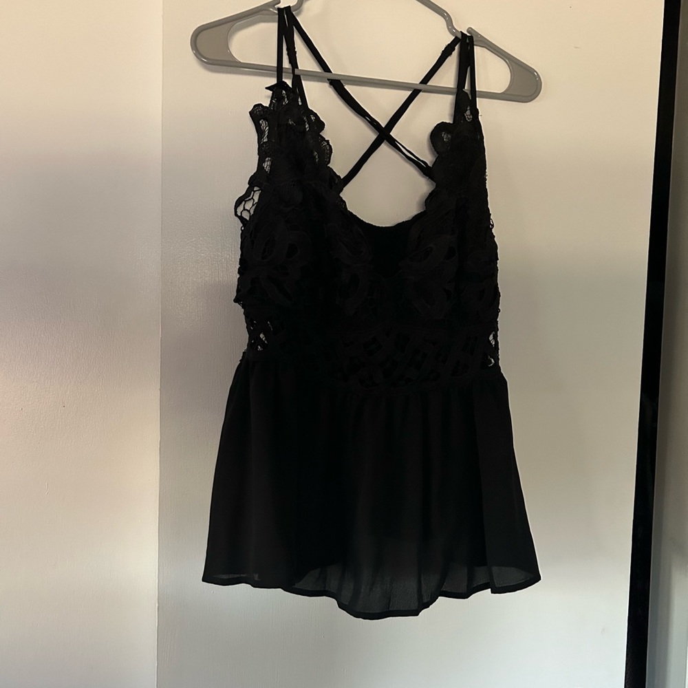 SHEIN cross back tank top, lace front